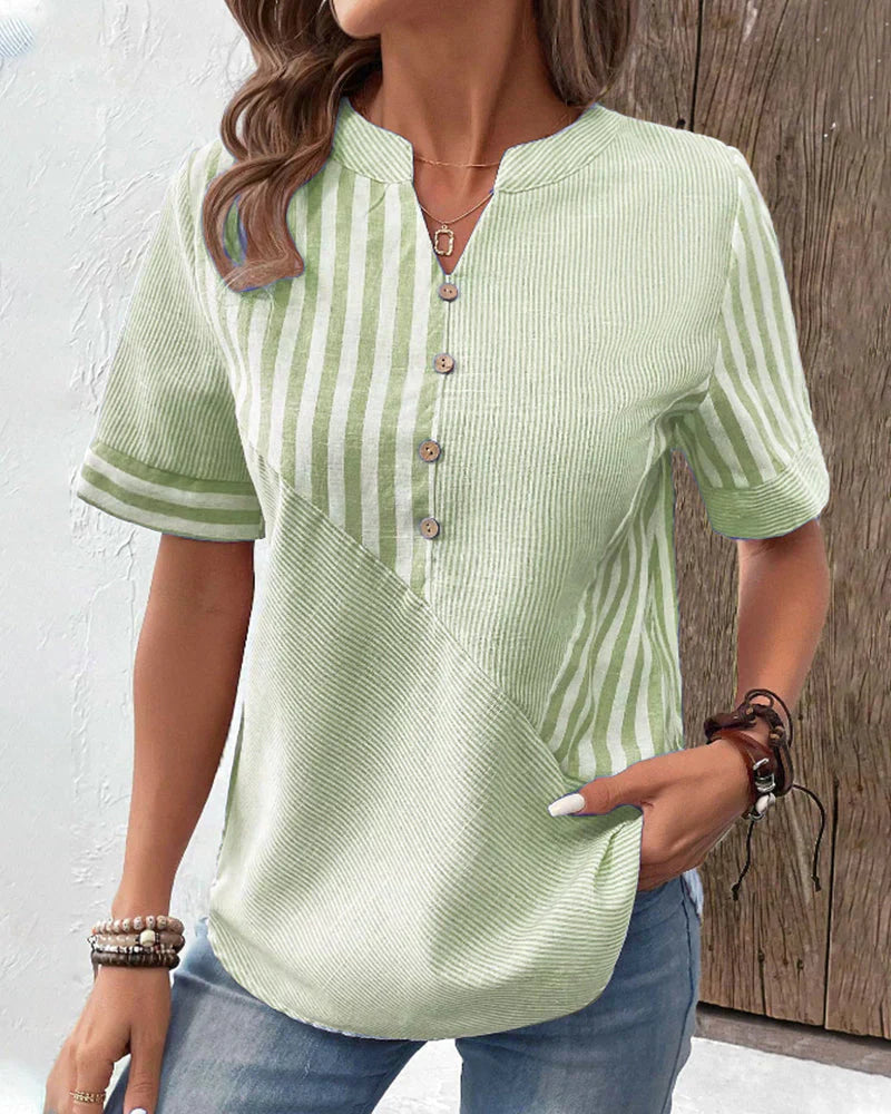 Ava™ - Striped Notched Neck Blouse