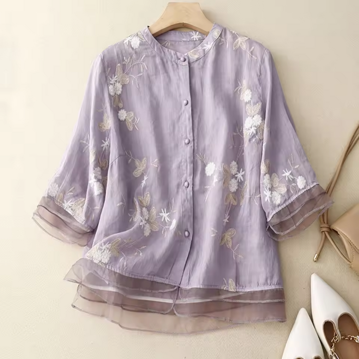 Eloise™ - Embroidered Cotton-Linen Blouse