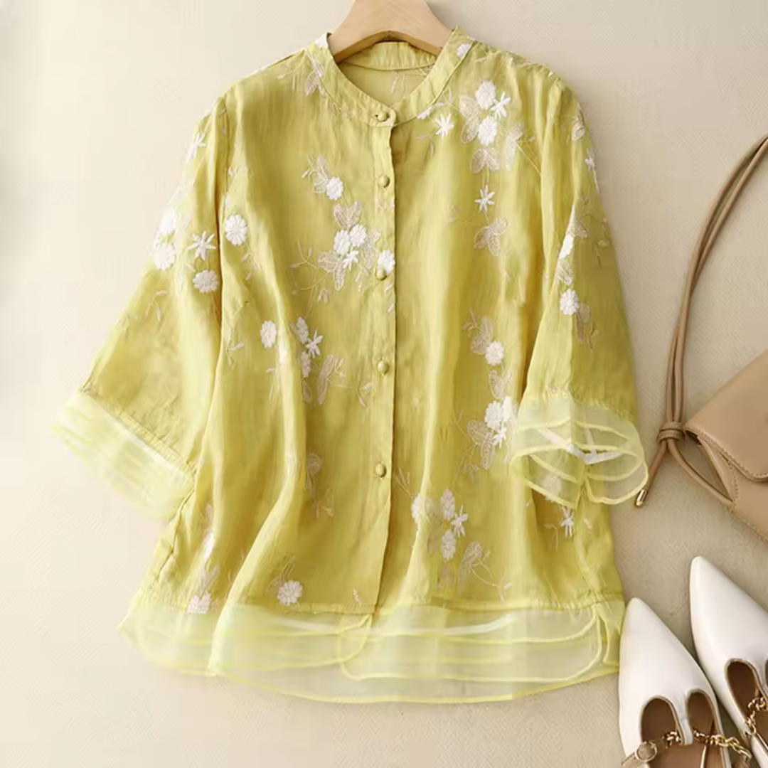 Eloise™ - Embroidered Cotton-Linen Blouse