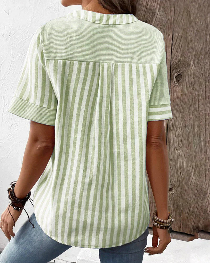 Ava™ - Striped Notched Neck Blouse