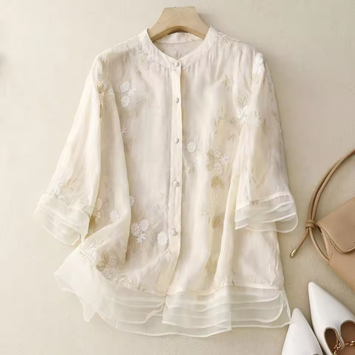 Eloise™ - Embroidered Cotton-Linen Blouse