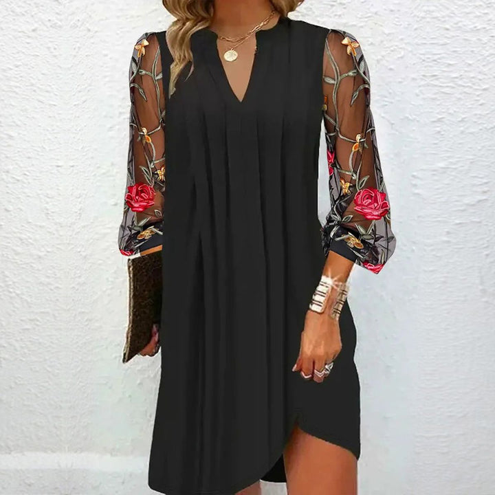 Elen™ - V-Neck Sheer Sleeve Mini Dress