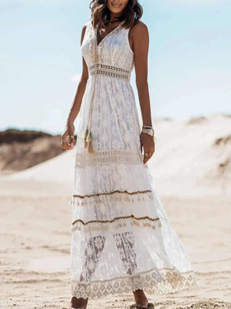 Ava™ - Boho V-Neck Midi Dress