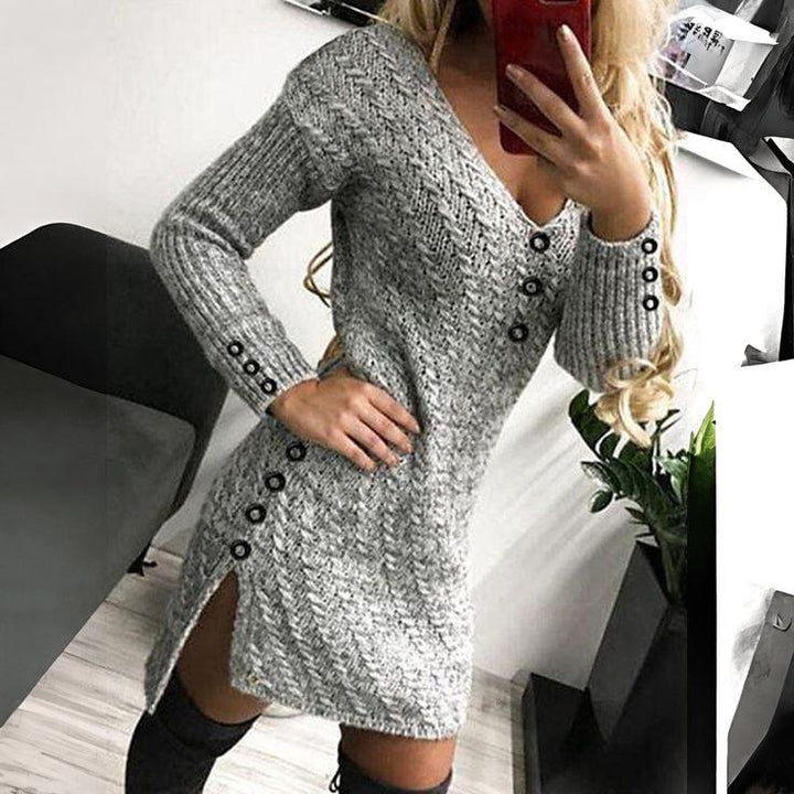 Vienna™ - V-Neck Mini Sweater Dress