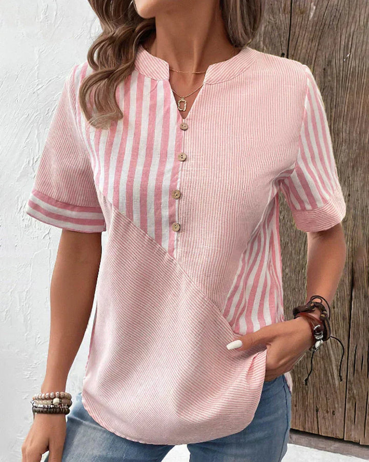 Ava™ - Striped Notched Neck Blouse