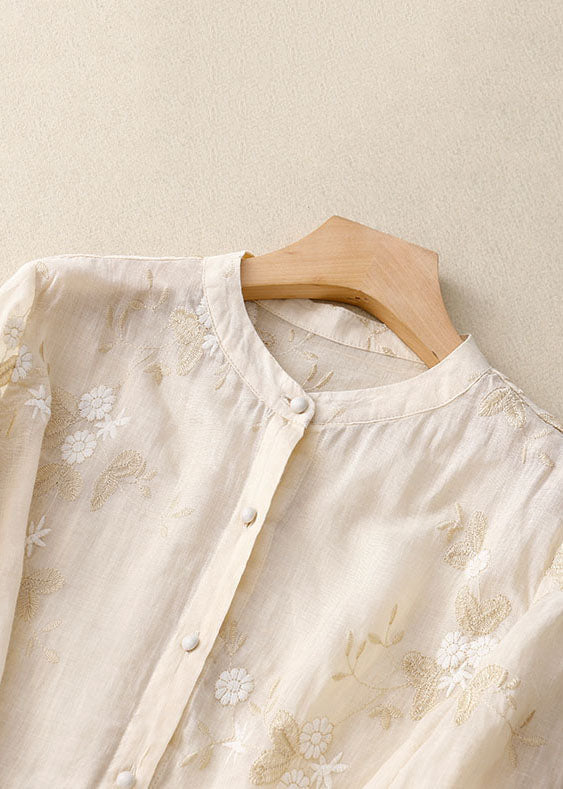 Eloise™ - Embroidered Cotton-Linen Blouse