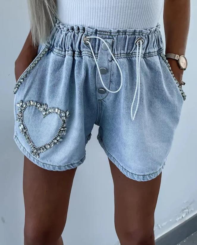 Gia™ - Rhinestone Heart Shorts