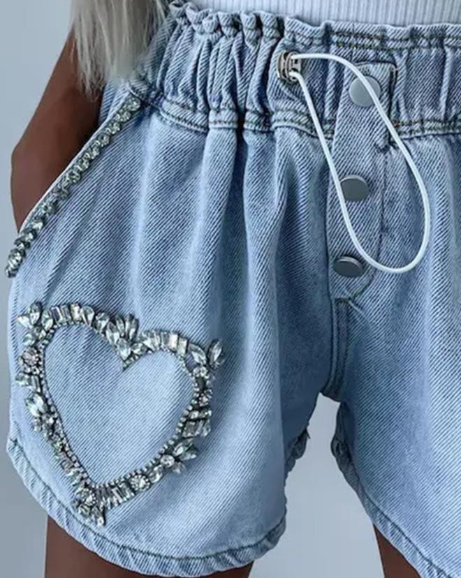 Gia™ - Rhinestone Heart Shorts