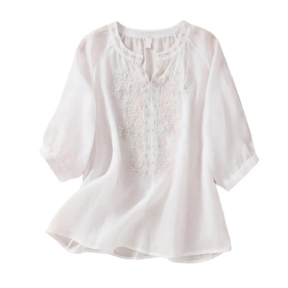 Sophie™ - Embroidered Cotton Floral Blouse