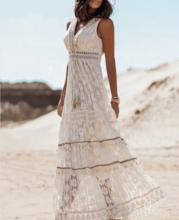 Ava™ - Boho V-Neck Midi Dress