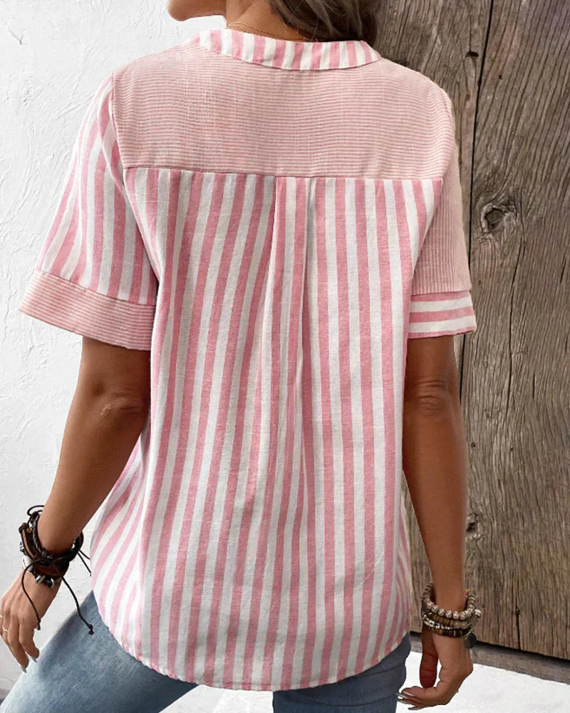 Ava™ - Striped Notched Neck Blouse