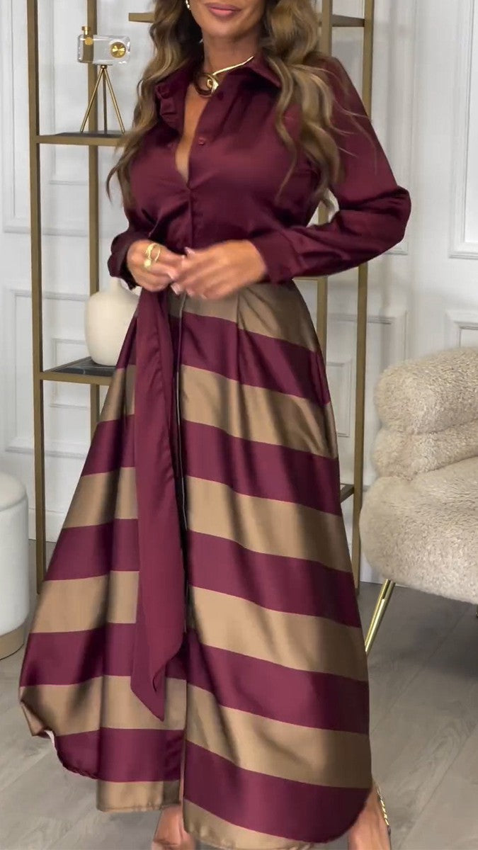 Ashtine™ - V-Neck Long Sleeve Maxi Dress