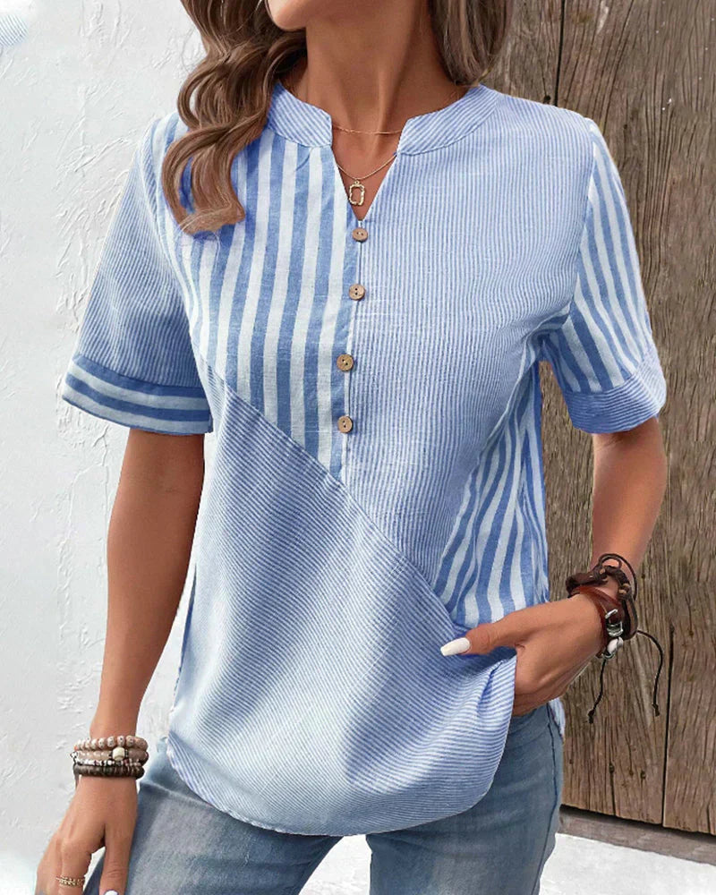 Ava™ - Striped Notched Neck Blouse