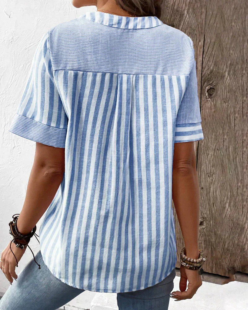 Ava™ - Striped Notched Neck Blouse